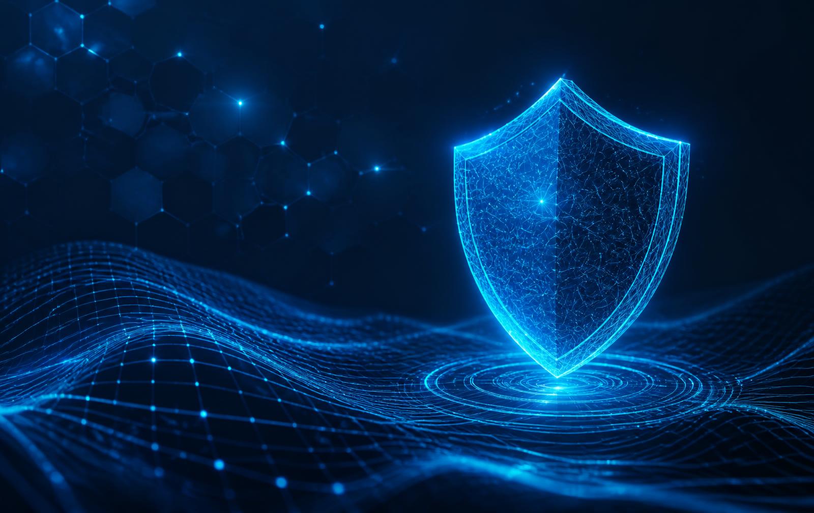 Digital shield representing information security and compliance assurance